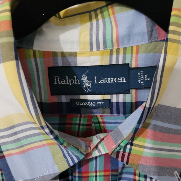 Ralph Lauren Shirt Mens Large Blue Plaid 100% Cotton Long Sleeve Oxford - Picture 3 of 6